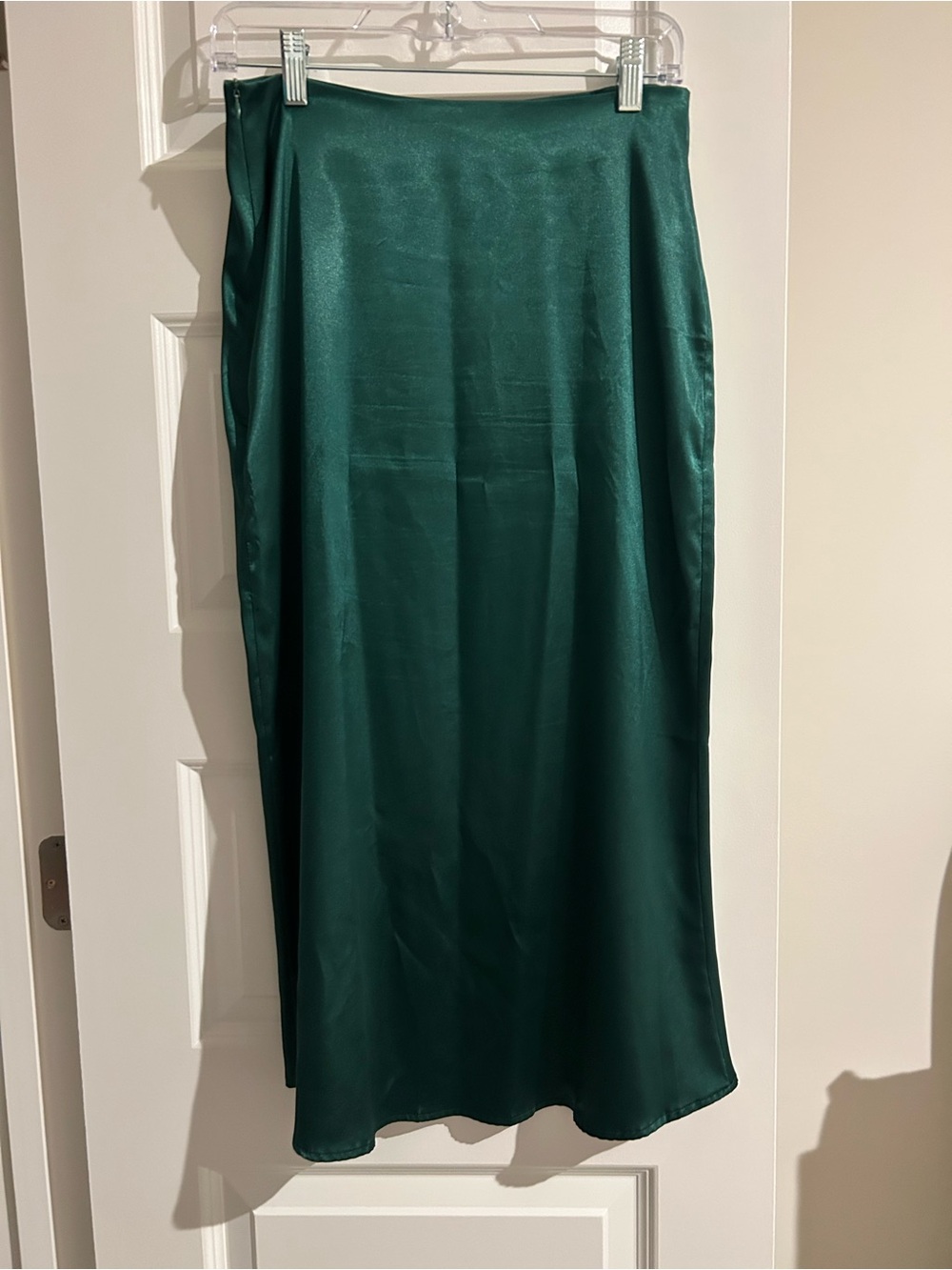 Satin Midi Skirt in Deep Green